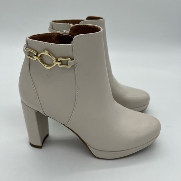 Naturalizer Berri Ankle Boot Womens Size 5 Cream Leather Gold Details Bootie - Picture 4 of 10